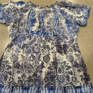 Koi Blue and White Patterned Top